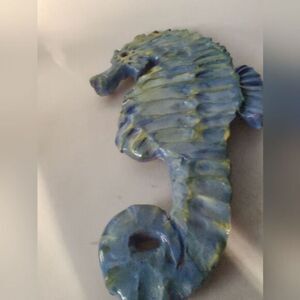 Art ceramic clay handpainted seahorse trivet/wall‎ hanging